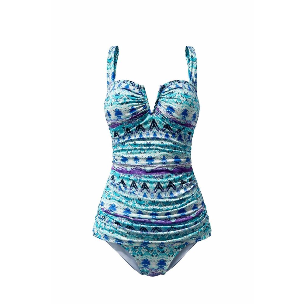 Rod Beattie Blue Purple Ruched One Piece Swimsuit Size 6 Tummy Control